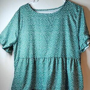 Green Puff Sleeve Midi Dress with Crew Neck